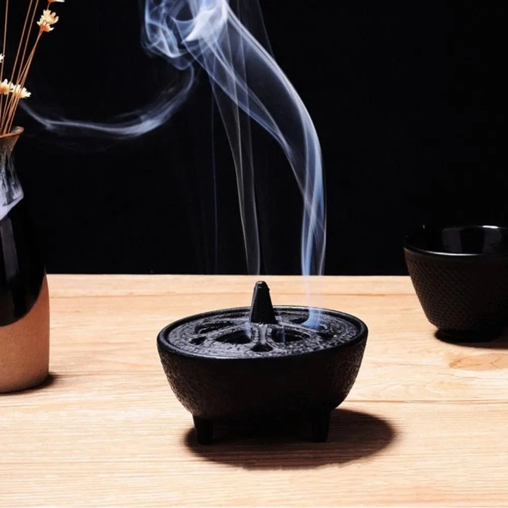 Mini Cast Iron Cone Incense Burner Creative Heat Resistance Cast Iron Incense Burner Tripod Lotus Shaped Peaceful Mind
