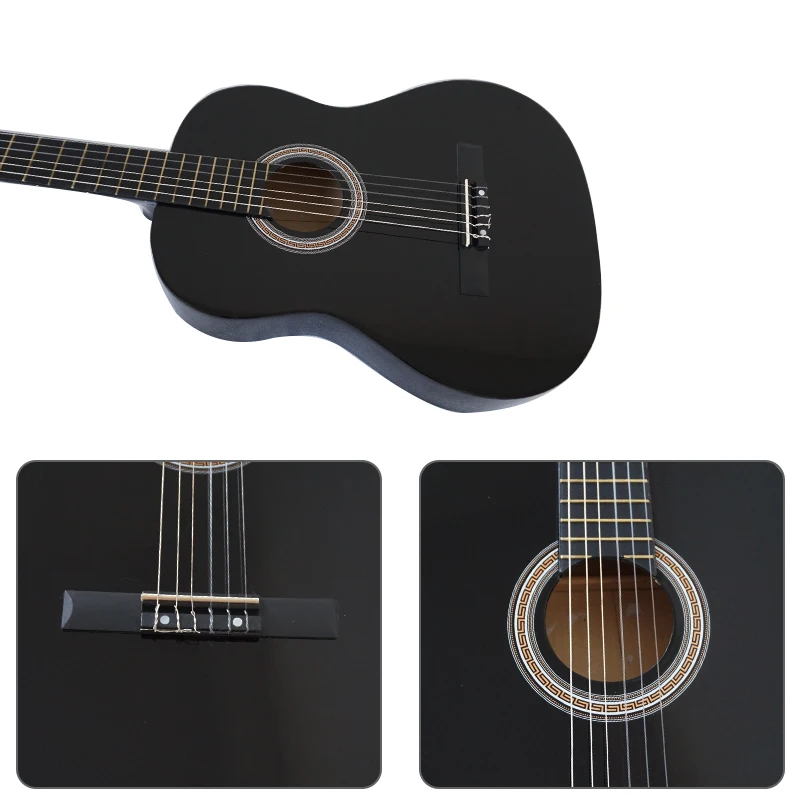 Glossy Aiersi brand wholesale price 39 inch black colour spruce top nylon string classic guitar musical instruments for sale