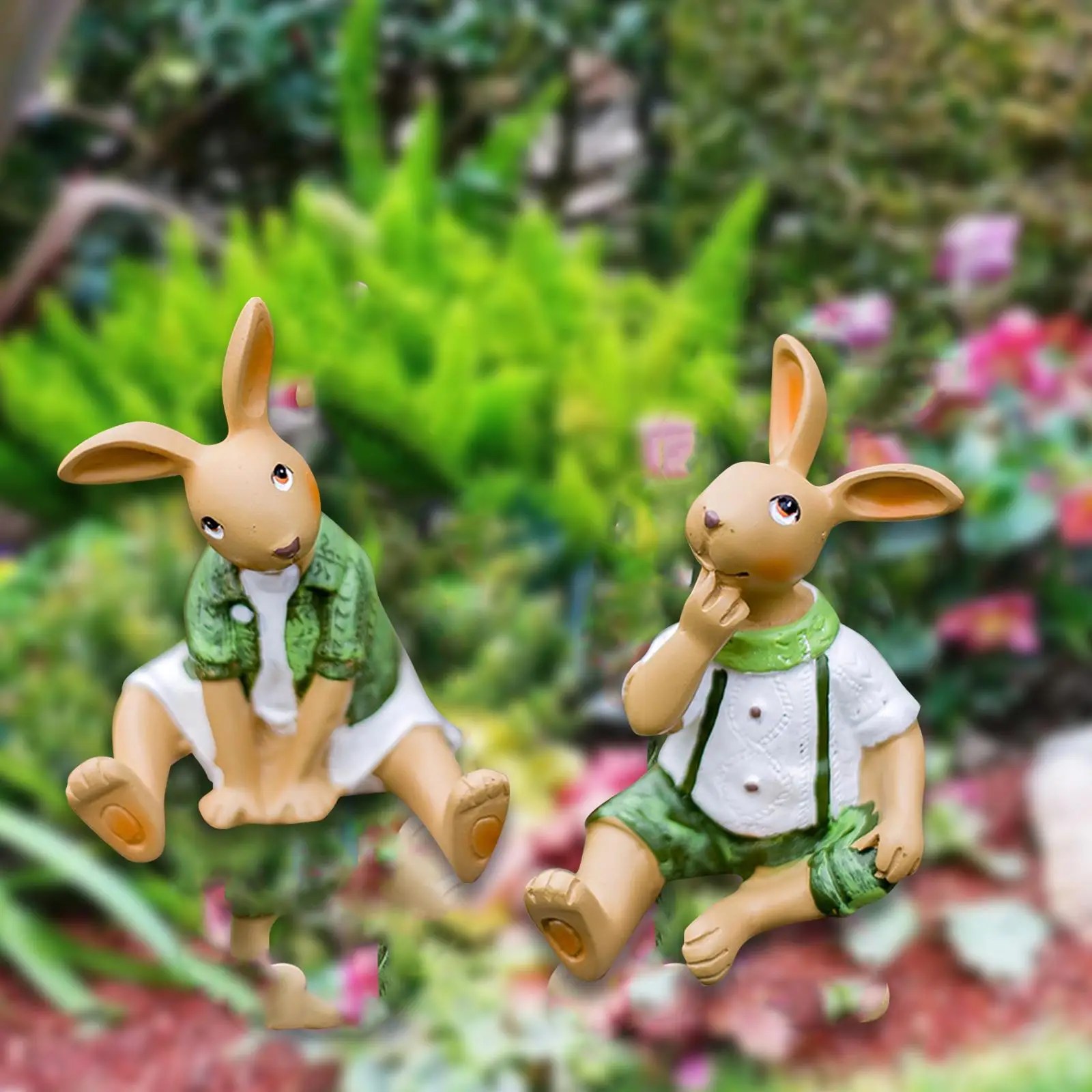 2Pcs Rabbit Garden Statue Gifts for Mom Grandma Women Home Art Decor Creative Table Resin Lawn Yard Outdoor Decor Sculptures