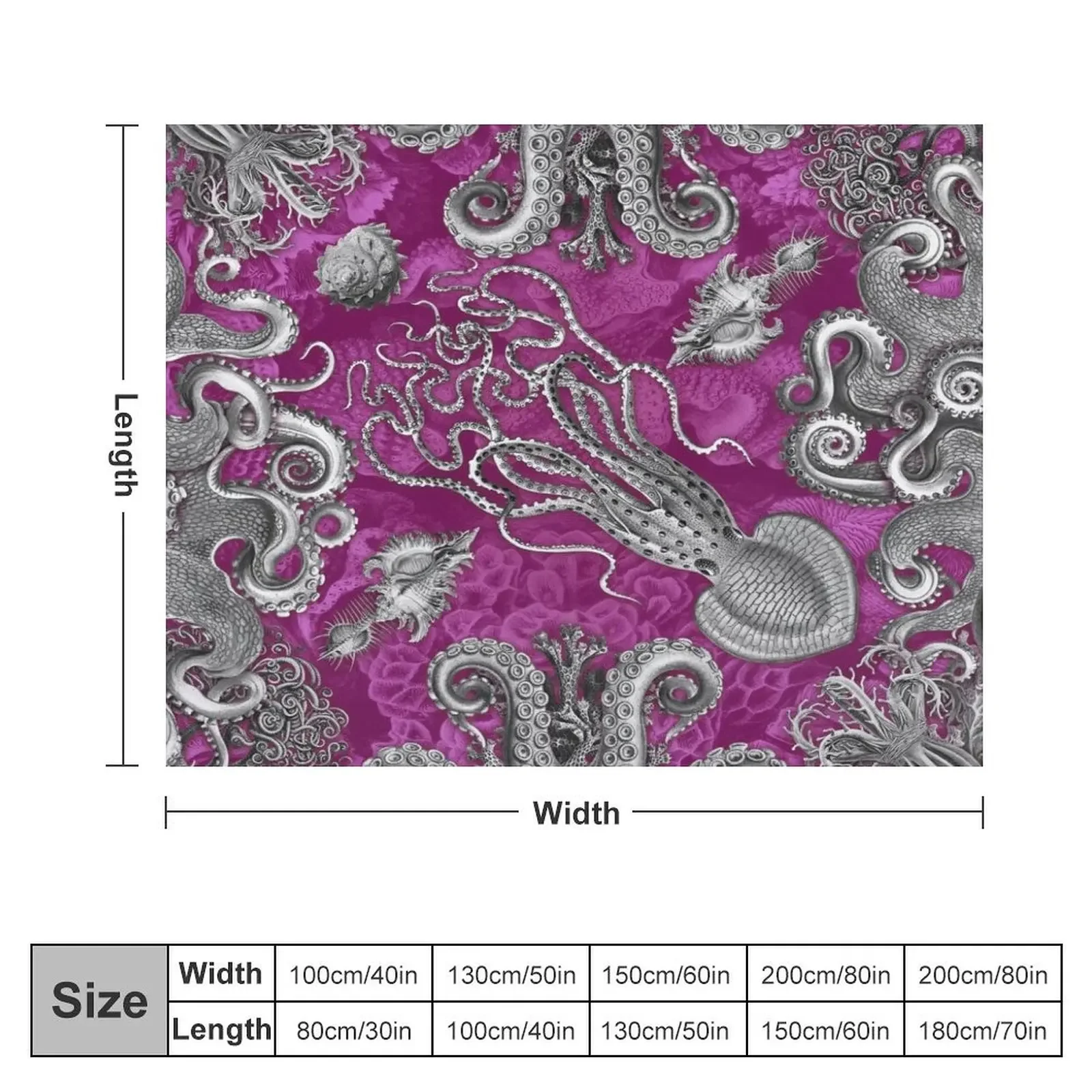 Octopus Squid Kraken Art Tentacles Seashell Deep Sea Ocean Creatures Lover (Pink, Alt) Throw Blanket Tourist Blankets