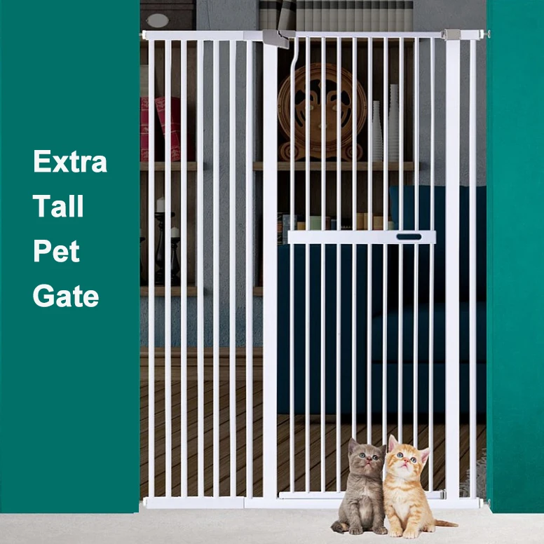 Extra Tall Pressure Mounted Gate White Large Pet Dog Gates with Extension for doorways Kitchen and Living Room