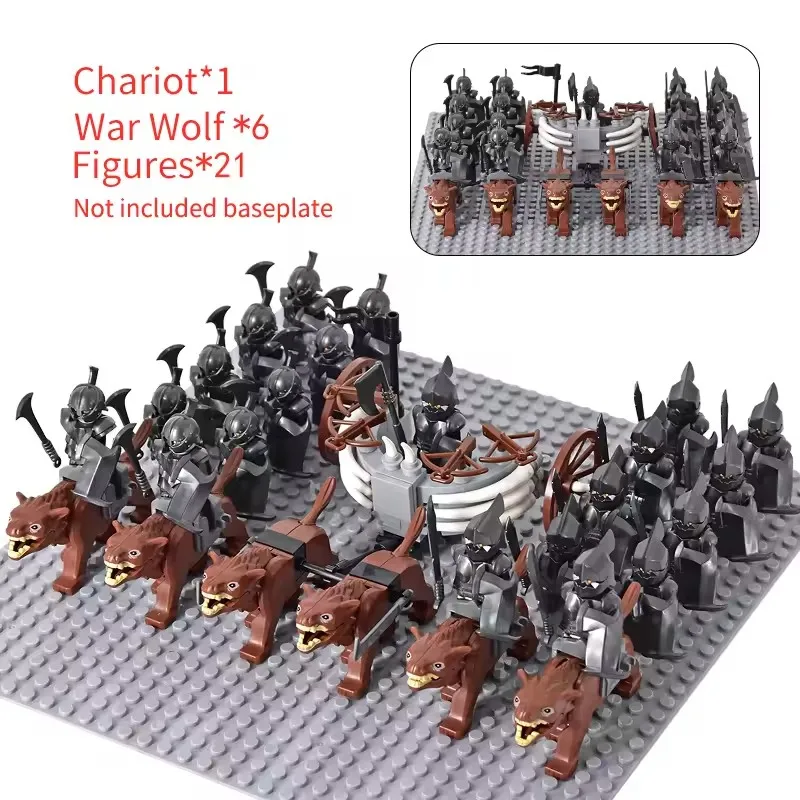 MOC Mittelalterliche LOTR Figuren Schwarze Wölfe, Montierte Streitwagen Legion Lotte Actionfiguren Bausteine Spielzeug