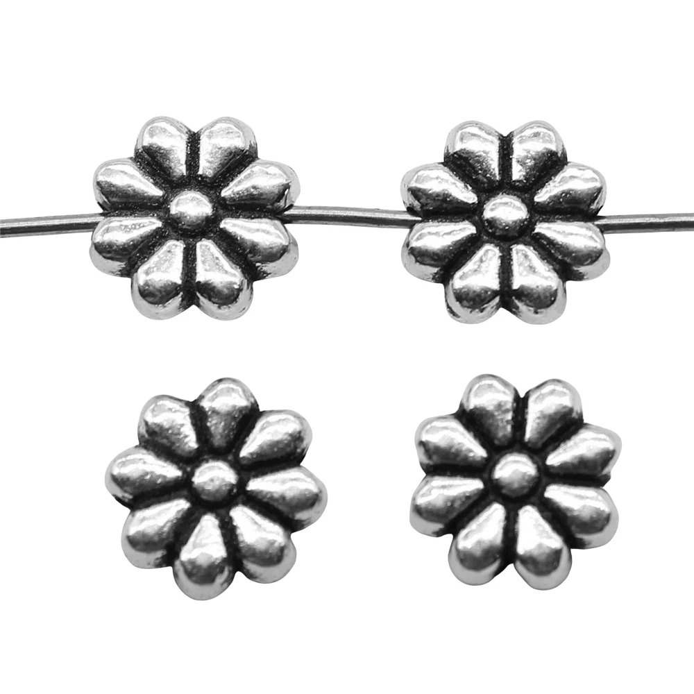 10pcs/lot 9x9mm Small Flower Beads For Jewelry Making Antique Silver Color 0.35x0.35inch