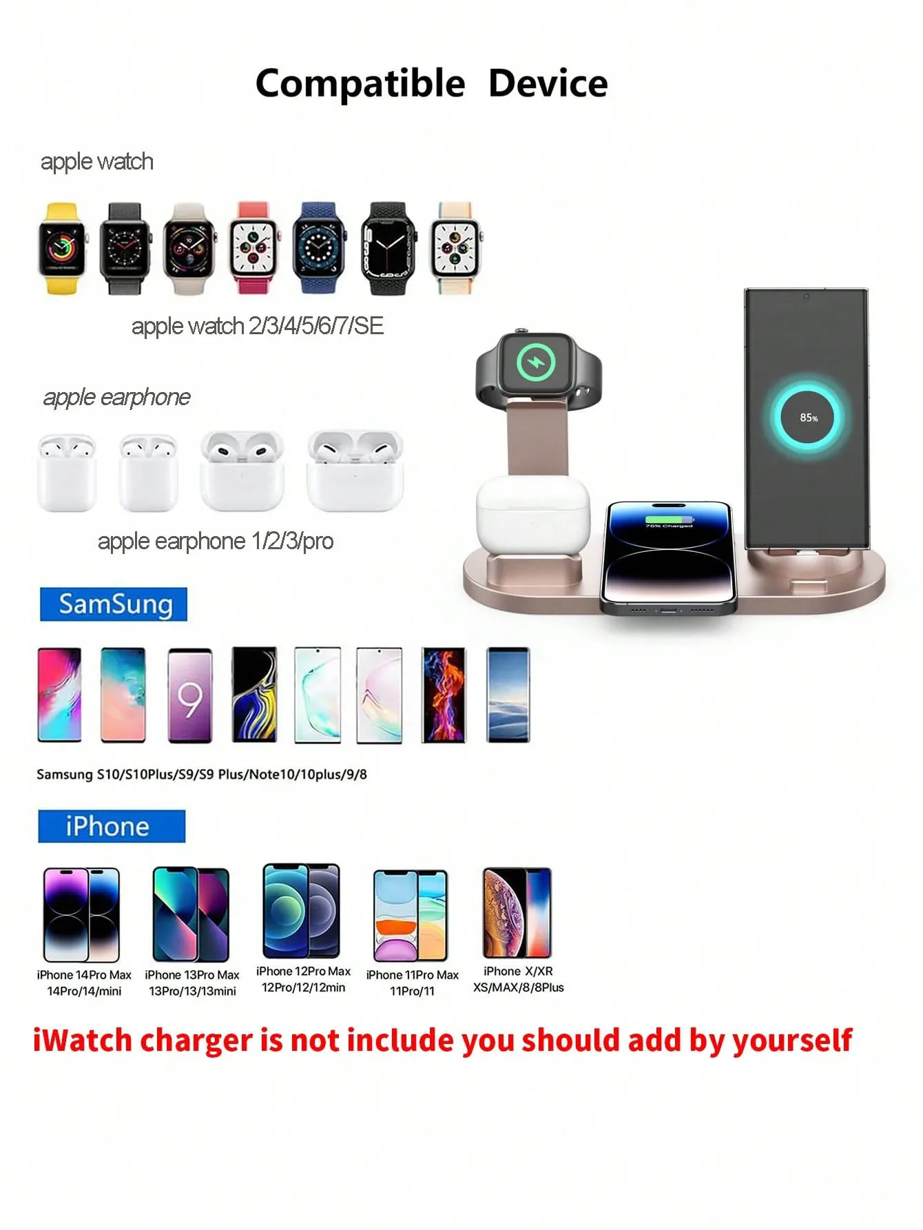 6 In 1 Wireless Charger Stand Pad For iPhone 15 14 13 12 11 X Apple Watch Airpods Desk Phone Chargers Fast Charging Dock Station