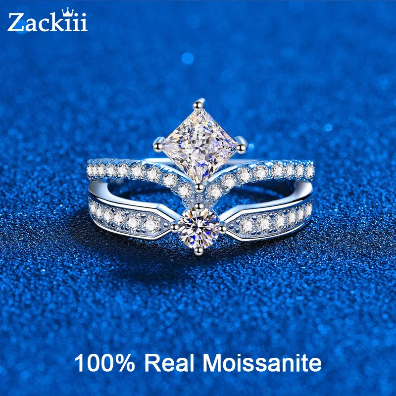 

Zackiii 1,3 карата D Цвет Муассанит с бриллиантами Роскошные обручальные кольца для женщин Позолоченное кольцо из серебра 925 пробы с королевской пропозицией