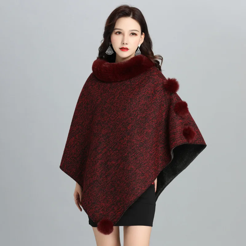 

New Imitation Fur European American Coat Women's Shawl Scarf Imitation Rex Rabbit Hair Cape Lady Cloak Poncho