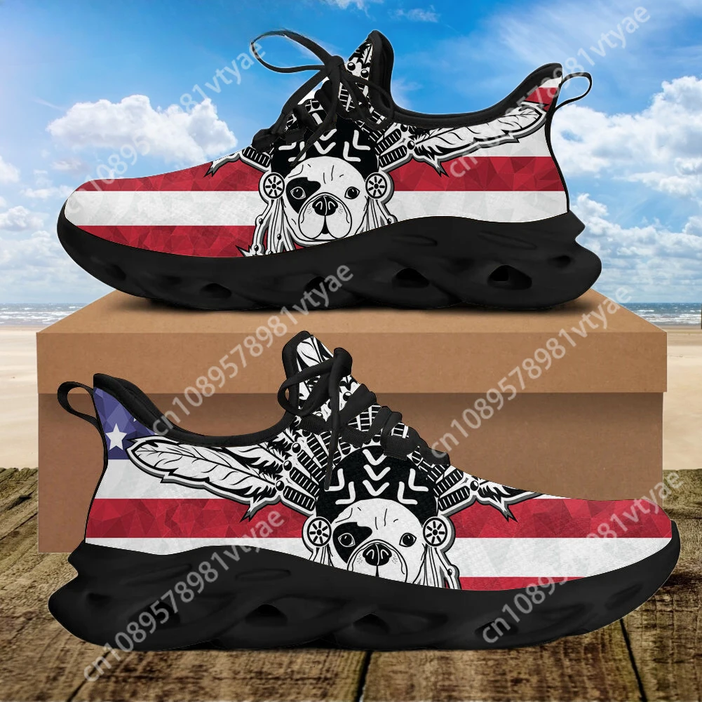 Custom Made French Bulldog American Flag Print Light Breathable Sneakers Mesh Breathable Outdoor Sport Sneakers Training Shoes