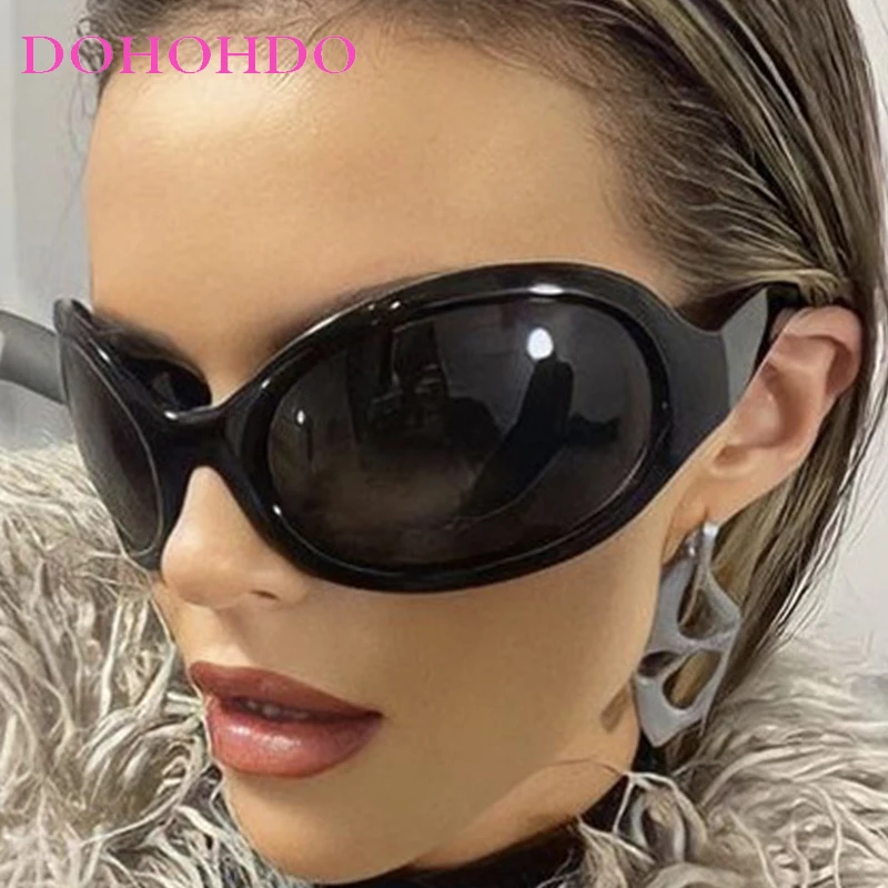 Oversized Oval Y2K Punk Sunglasses Women Men Trendy Designer Sun Glasses Outdoor Sports Cycling Hiking Windproof Goggles UV400