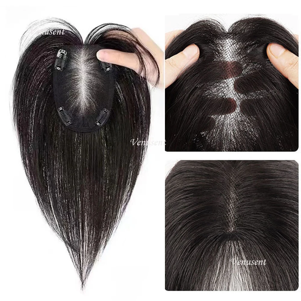 Hiasan rambut manusia tembus udara 9x14cm, hiasan rambut palsu renda alami musim panas dengan klip di tangan renda Swiss ikat rambut