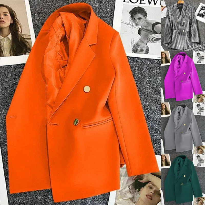 

Spring Women's Suit Jacket Double Row Buttons Red Elegant Slimming Polyester Fabric Regular Thickness Fashionable