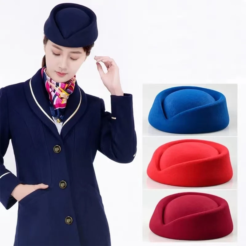 Beret Hat Caps Airline Stewardess Flight Attendant Vintage Looking Hat Uniform Stewardess Pillbox Hat Teardrop Hat Dropshipping