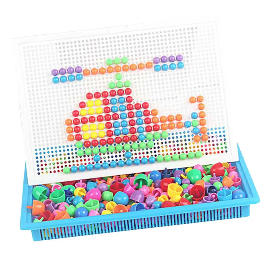 296PCS Pack Mushroom Nails DIY Color Pegboard Science Stacking Toy, Creative Mosaic Early Learning Educational Preschool Toy