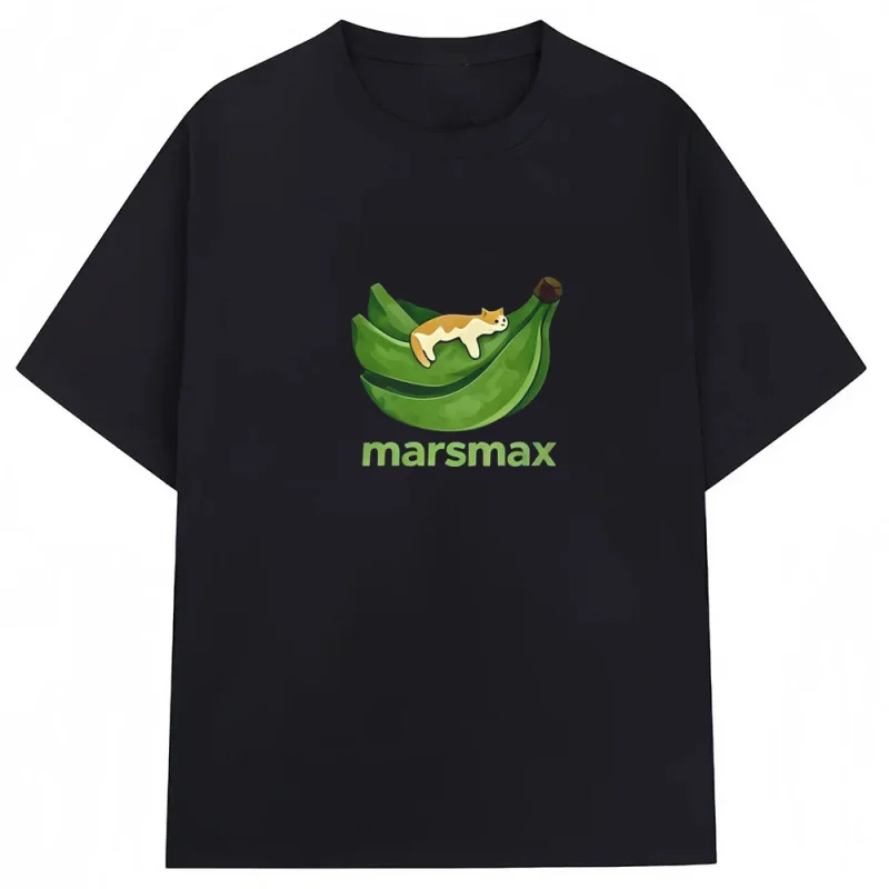 MarsMax Loose Baggy 100% Cotton Crew Neck T-shirt For Men Cute Cat Banana Animal Graphic Oversized Skateboard Hip Hop St