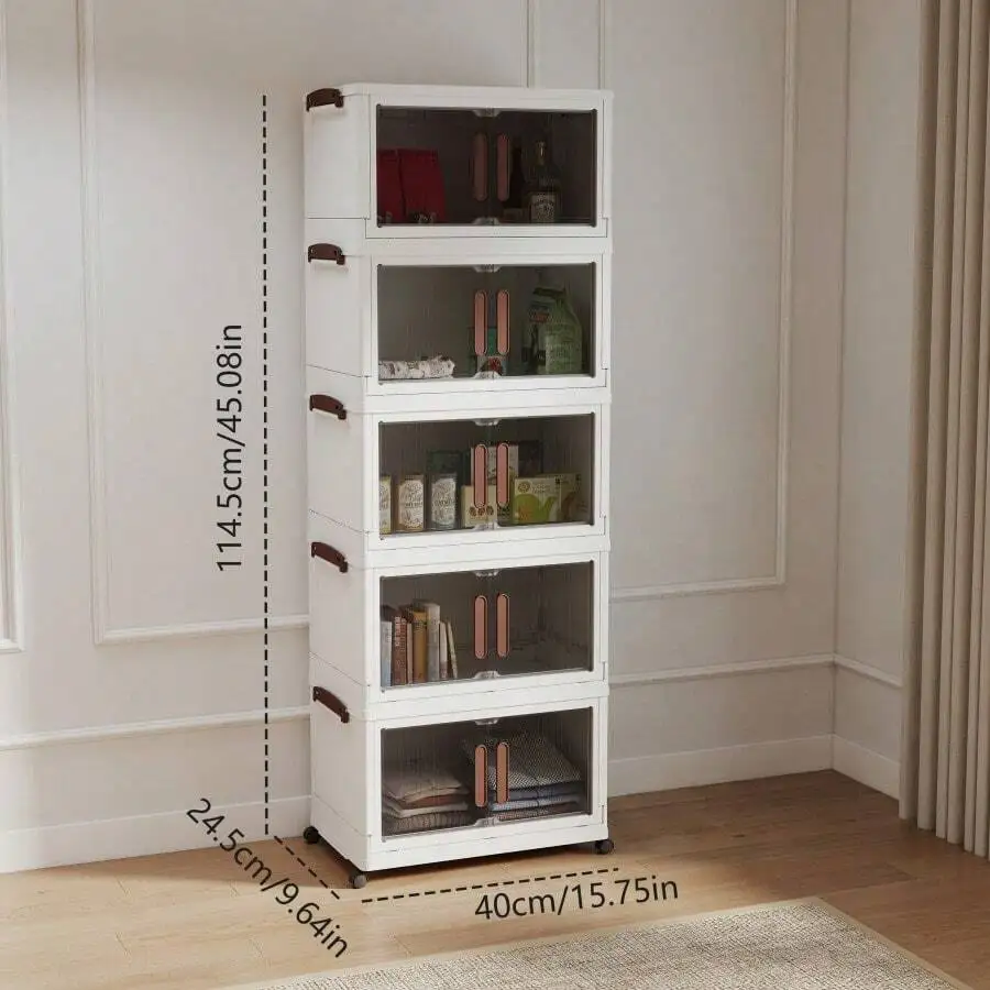 3/4/5 Layer Stackable Storage Box With Wheels - Foldable Plastic Storage Box, Suitable For Homes And Offices, Capacity Of 3 Cubic Feet, 2 Cubic Feet, 27 Inches High, Multifunctional Wardrobe And Trash Can, Space Saving Design, Suitable For Living Room