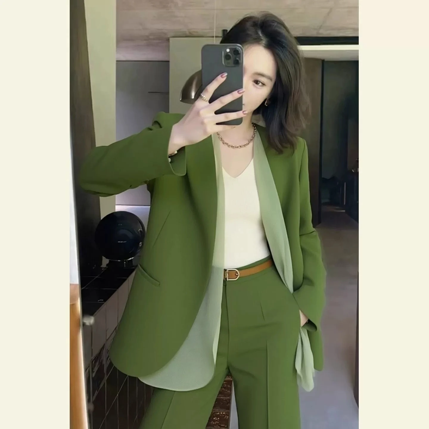 

Women Chic Office Lady Cardigan Blazer Vintage Coat Autumn Fashion green Jacket Long Sleeve Ladies Outerwear Stylish Tops 2025