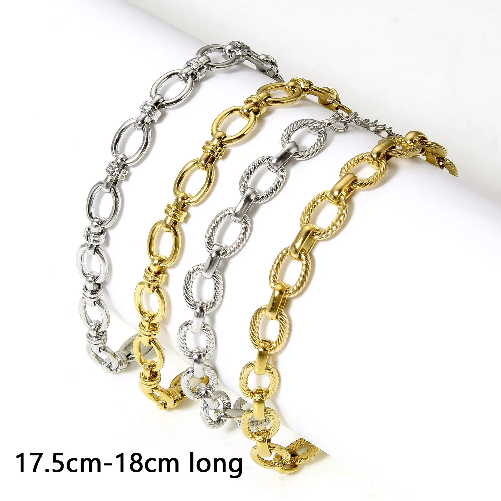 1Piece Statement Stainless Steel Chain Bracelet For Women Men Punk Metal Oval Bracelet Handmade Exquisite Jewerlry Gifts 17.5cm