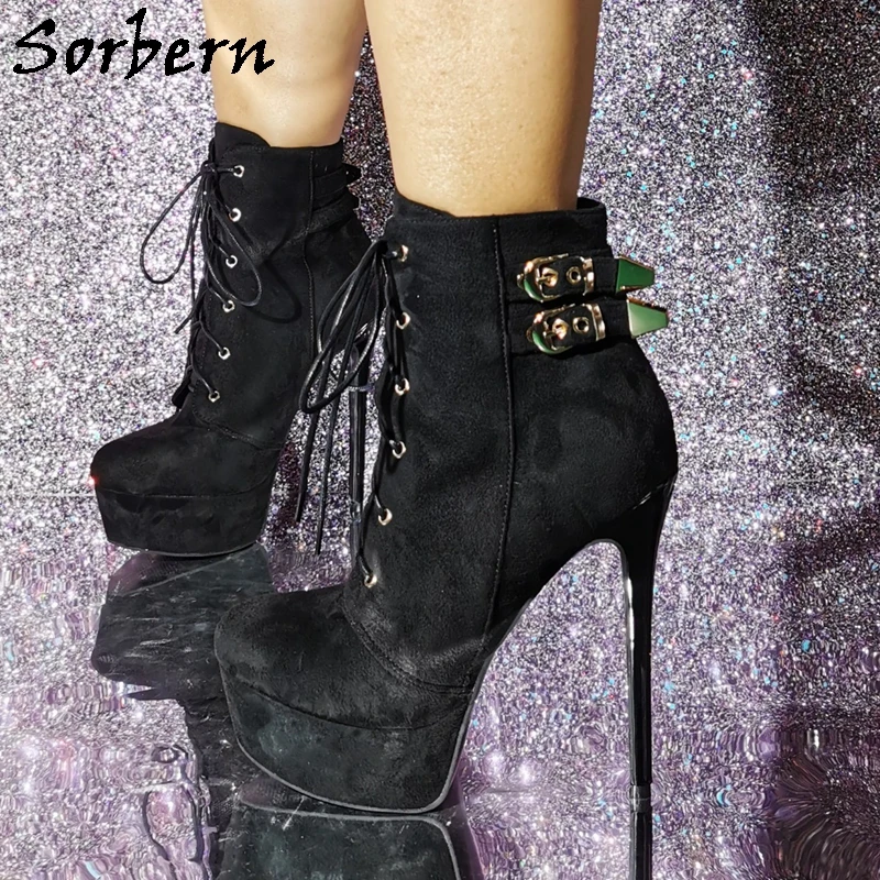 

Sorbern Faux Suede Women Boots Lace Up Buckles Side Lace Up 4Cm Visible Platform High Heel Shoes Custom Color Material