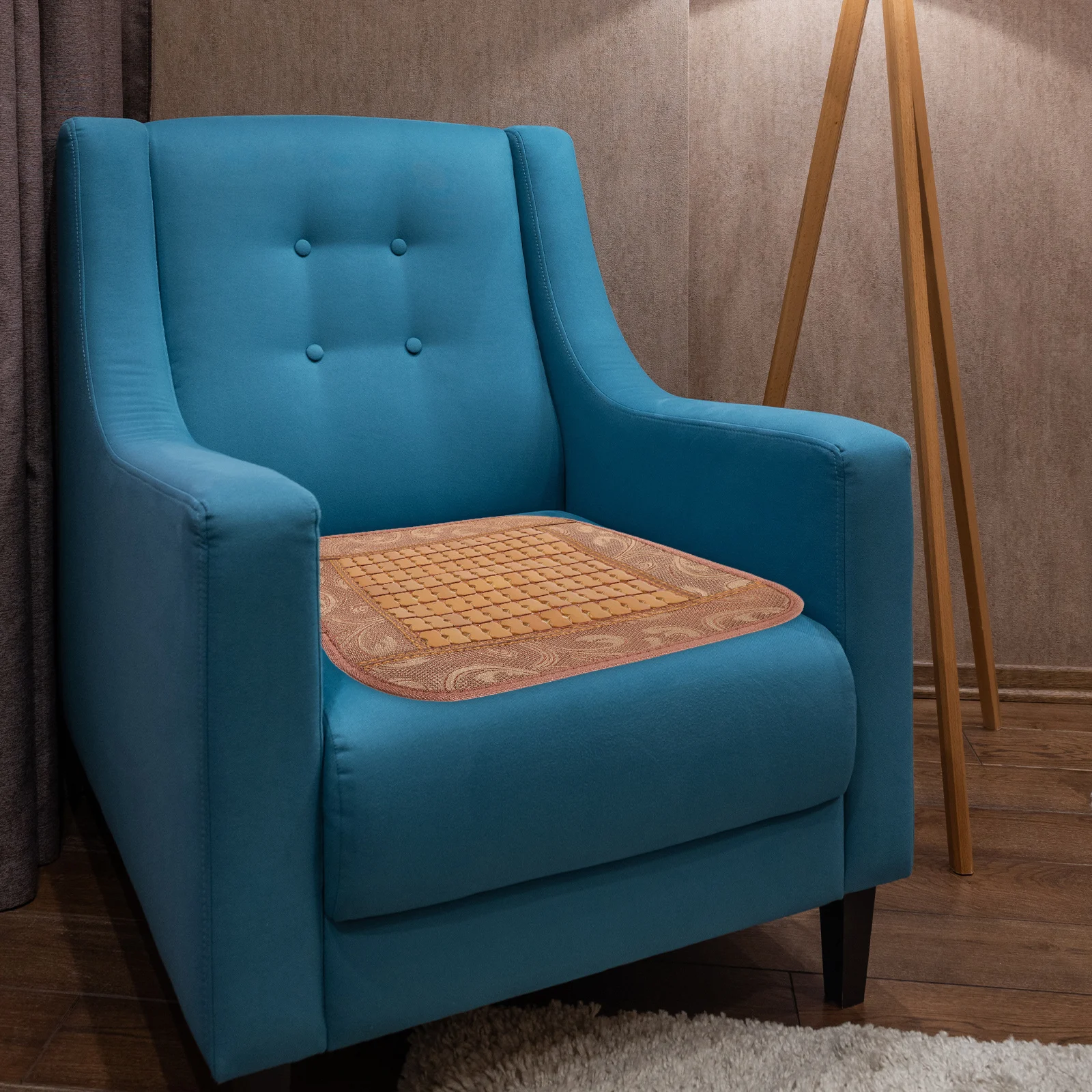 

Bamboo Seat Cushion 40x40cm Wide Edge Coffee Single Cool Breathable Summer Mat for Car Chair Office Mahjong Stool Lightweight