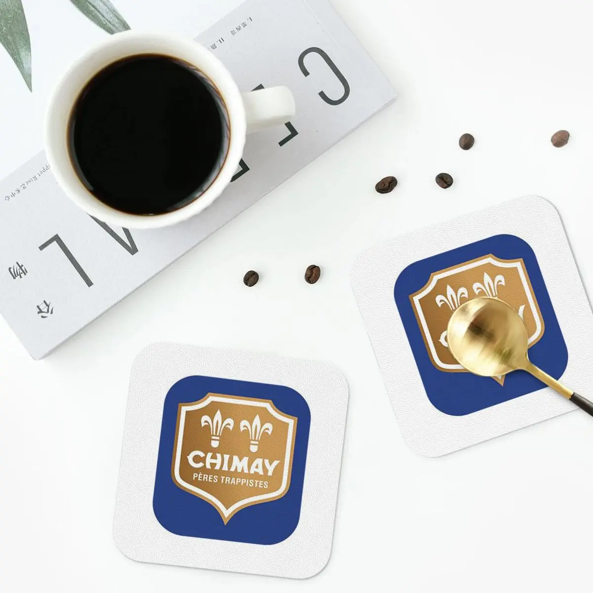 Chimay Logo Coasters PVC Leather Placemats Waterproof Coffee Mats for Home Kitchen Dining Pads Set of 6