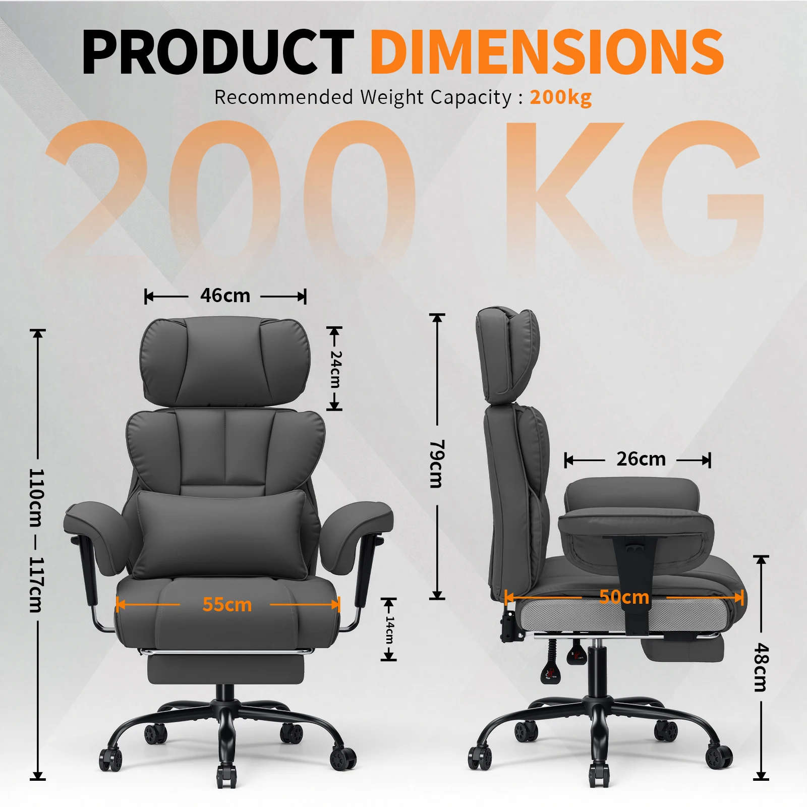 Factory Direct 2026 200kg Ergonomic Office Chair for Heavier Individuals PU leather Executive Chair with Footrest, Backrest