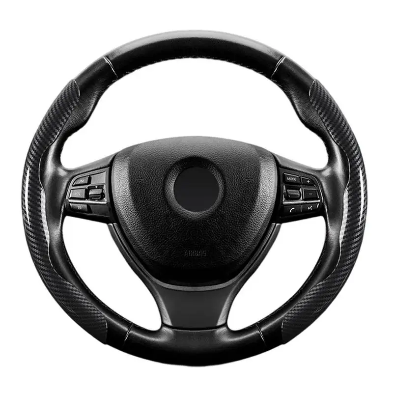 2 Pcs Car Steering Wheel Cover 38cm 15inch Carbon Fiber PU Leather Steering Wheel Booster Cover Auto Anti-skid Accessories