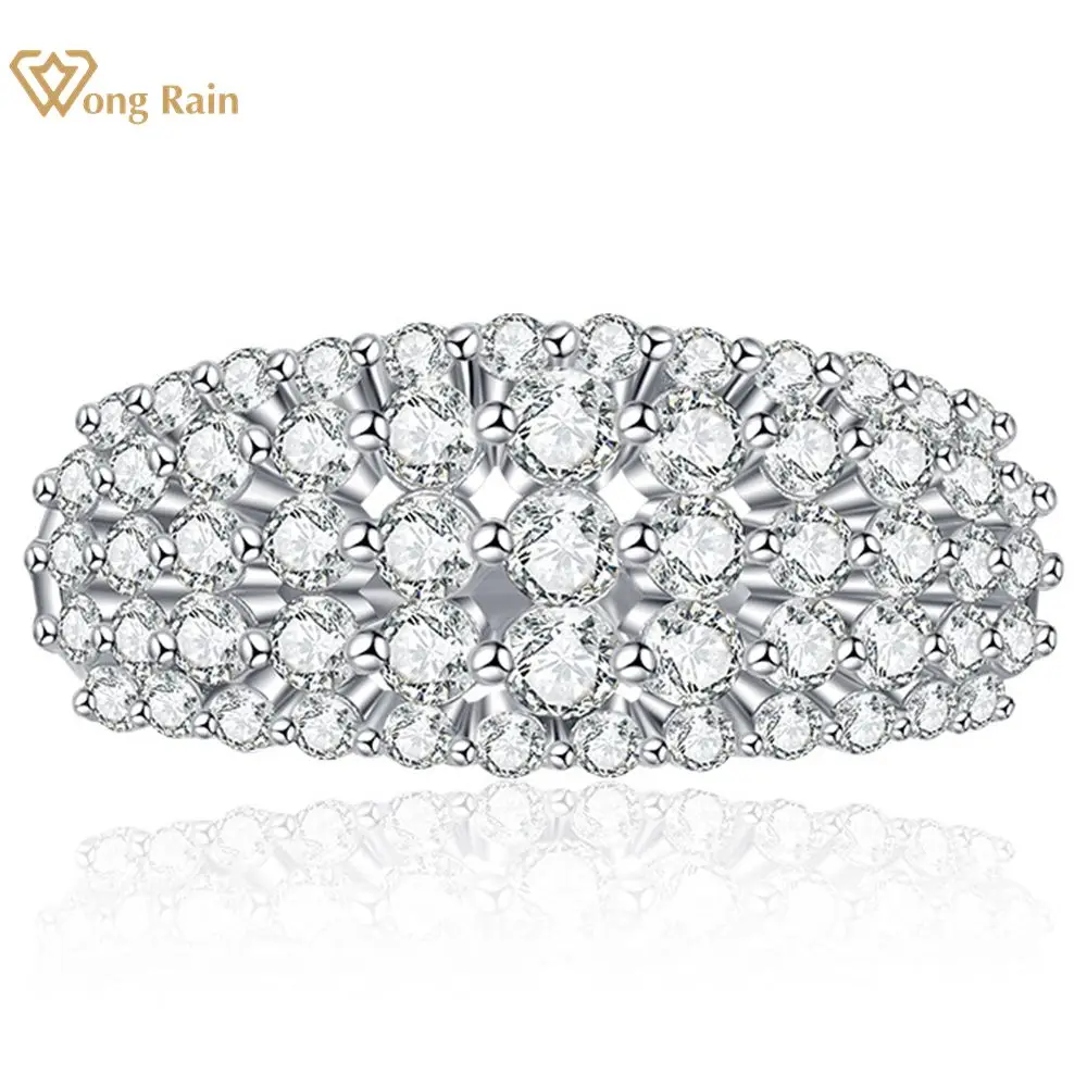 Wong Rain Luxury 100% 925 Sterling Silver Lab Sapphire High Carbon Diamond Wedding Party Fine Jewelry Openwork Ring Wholesale