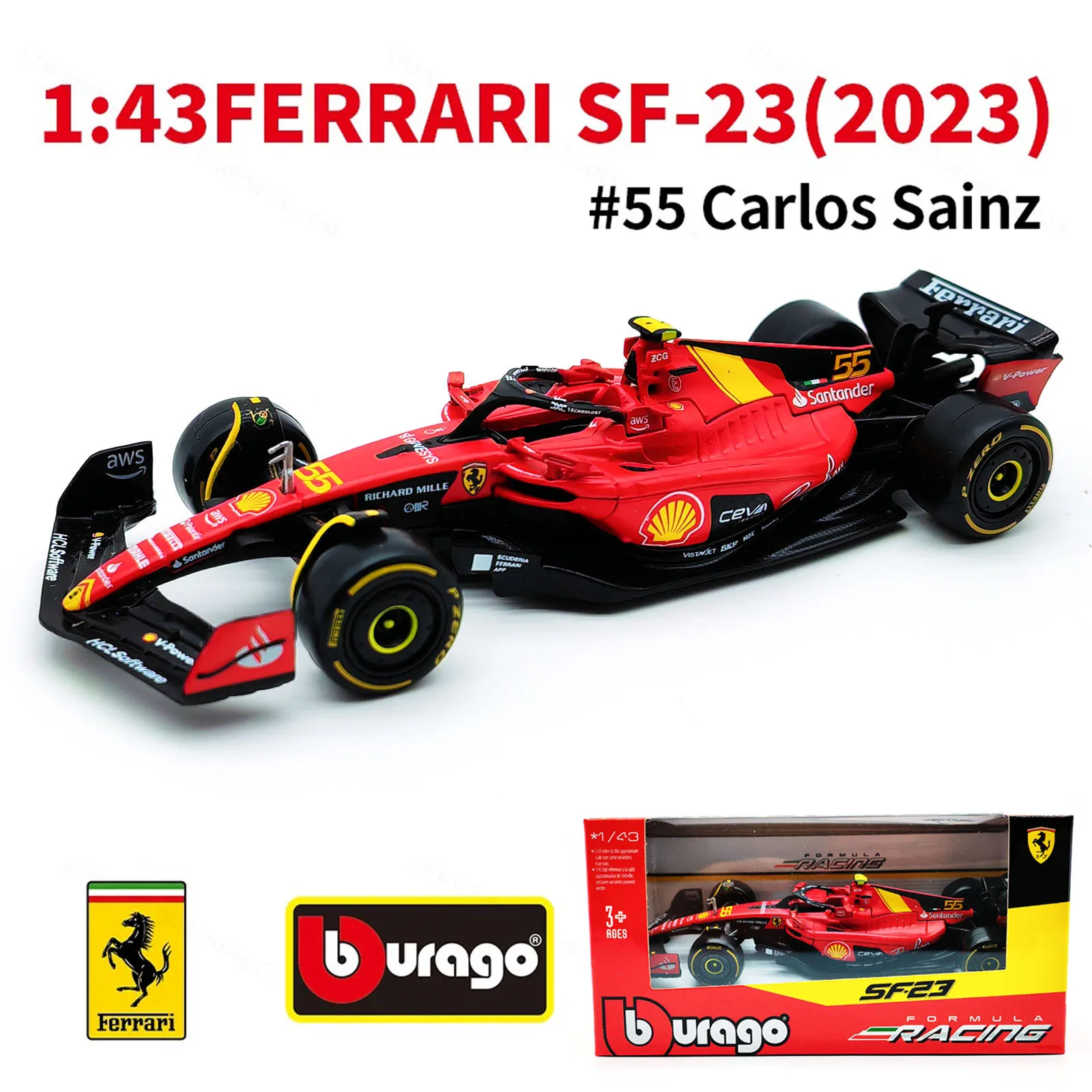 Bburago 1:43 Mercedes-AMG W14 Ferrari 2024 SF24 SF23 SF1000 #16 #5 Racing Formula Car Static Simulation Diecast Alloy Model Car