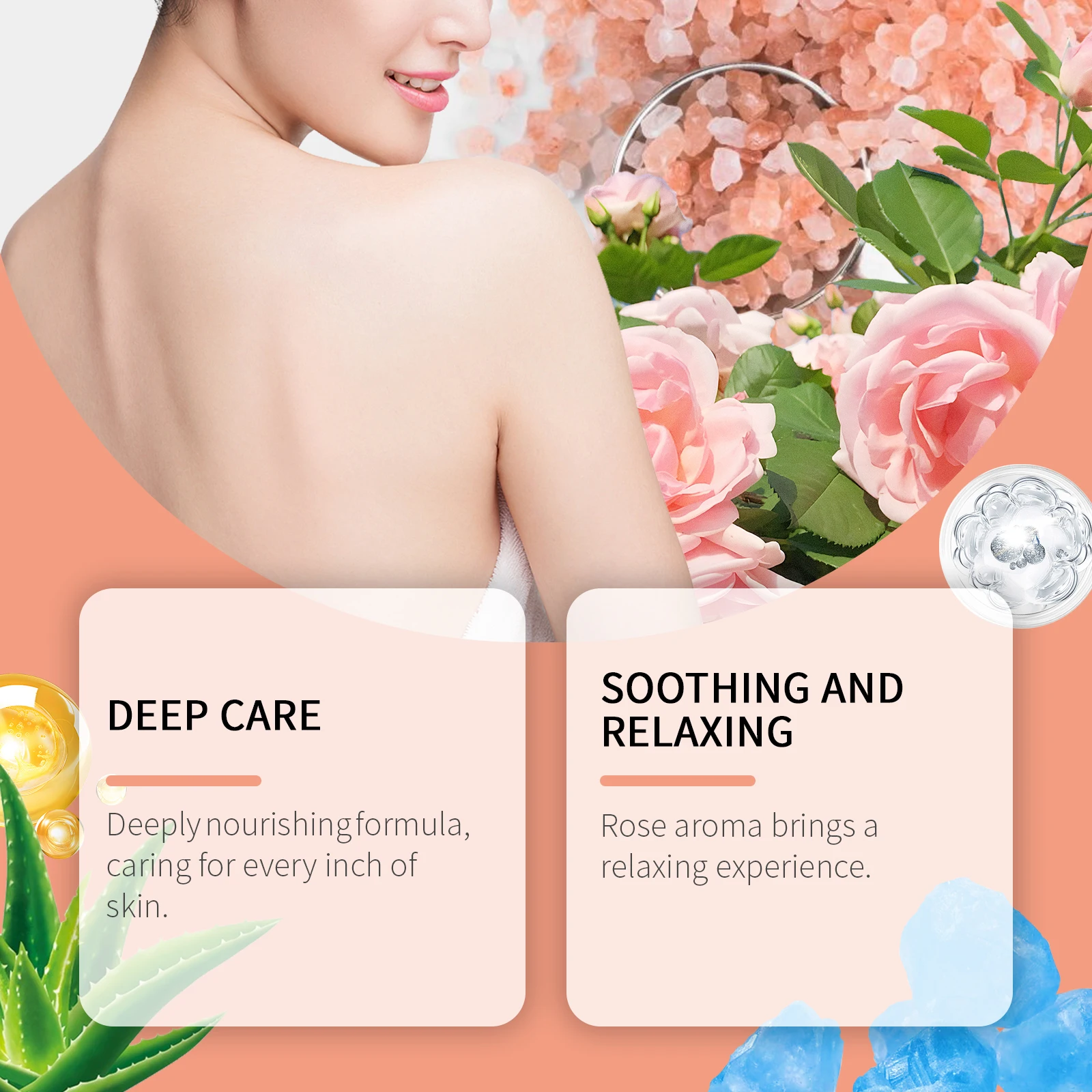 Garam Mandi Aroma Mawar Menutrisi Kulit Meningkatkan Kekeringan Formula Pembersih Ringan Cocok untuk Kulit Sensitif