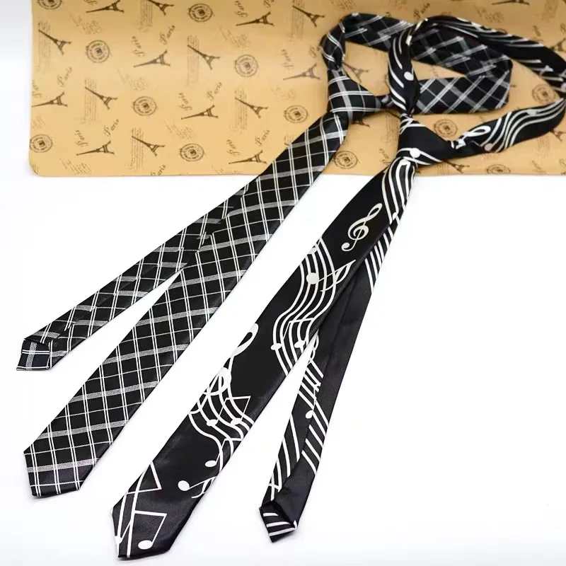 Corbata con estampado de notas musicales de 5cm, corbatas estrechas para estudiantes universitarios, corbatas de rendimiento con cuadros de leopardo para hombres, corbatas diarias, regalo Gravata