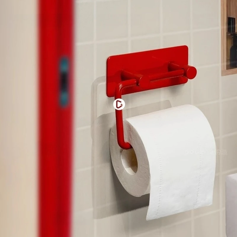 

No-Drill Dopamine Toilet Paper Holder Bathroom Tissue Roll Dispenser Rack Multifunctional Towel Hook Wall Mounted Organizer Rack