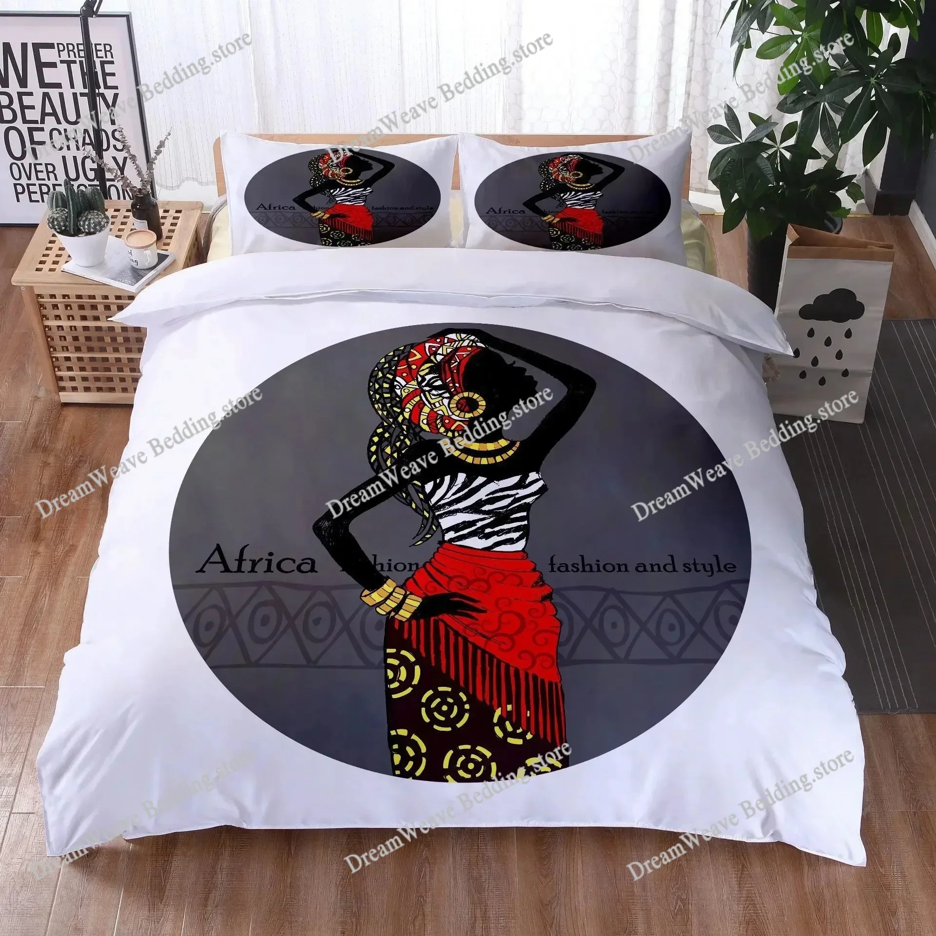 African Woman Bedding Set Ethnic Afro Duvet Cover Microfiber African American Comforter Set 3 Pieces Orange Ancient Desert Full9