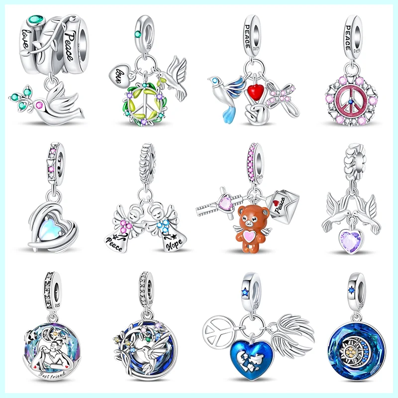 925 Sterling Silver Fashion Hope Angel Peace Dove Tree of Life Guardian Charm Beads Fit Brand Original Bracelet DIY Jewelry Gift