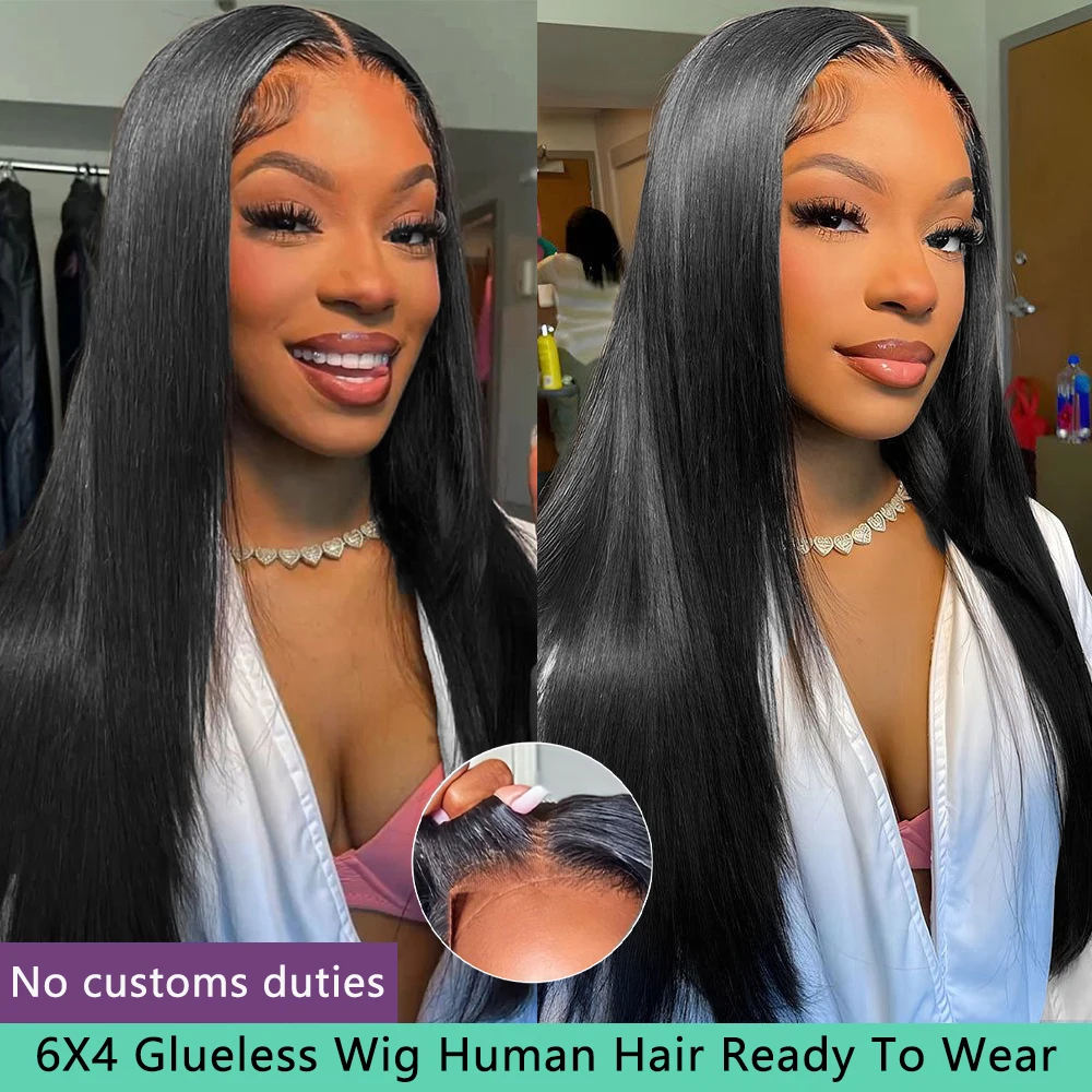 

Прямые парики из натуральных волос 6X4 Бесклеевые парики из человеческих волос Готов к ношению 32-дюймовые предварительно вырезанные парики из человеческих волос Бесклеевые для чернокожих женщин