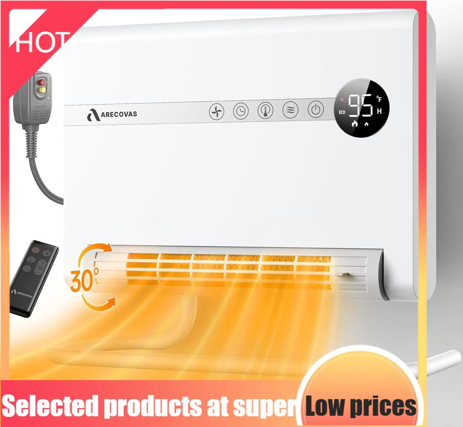 

Competitive Item-Wall Heater With ALCI Plug, Space Heater For Bedroom, 1500W PTC Fast Heating Electric Heaters For Indoor Use, 3