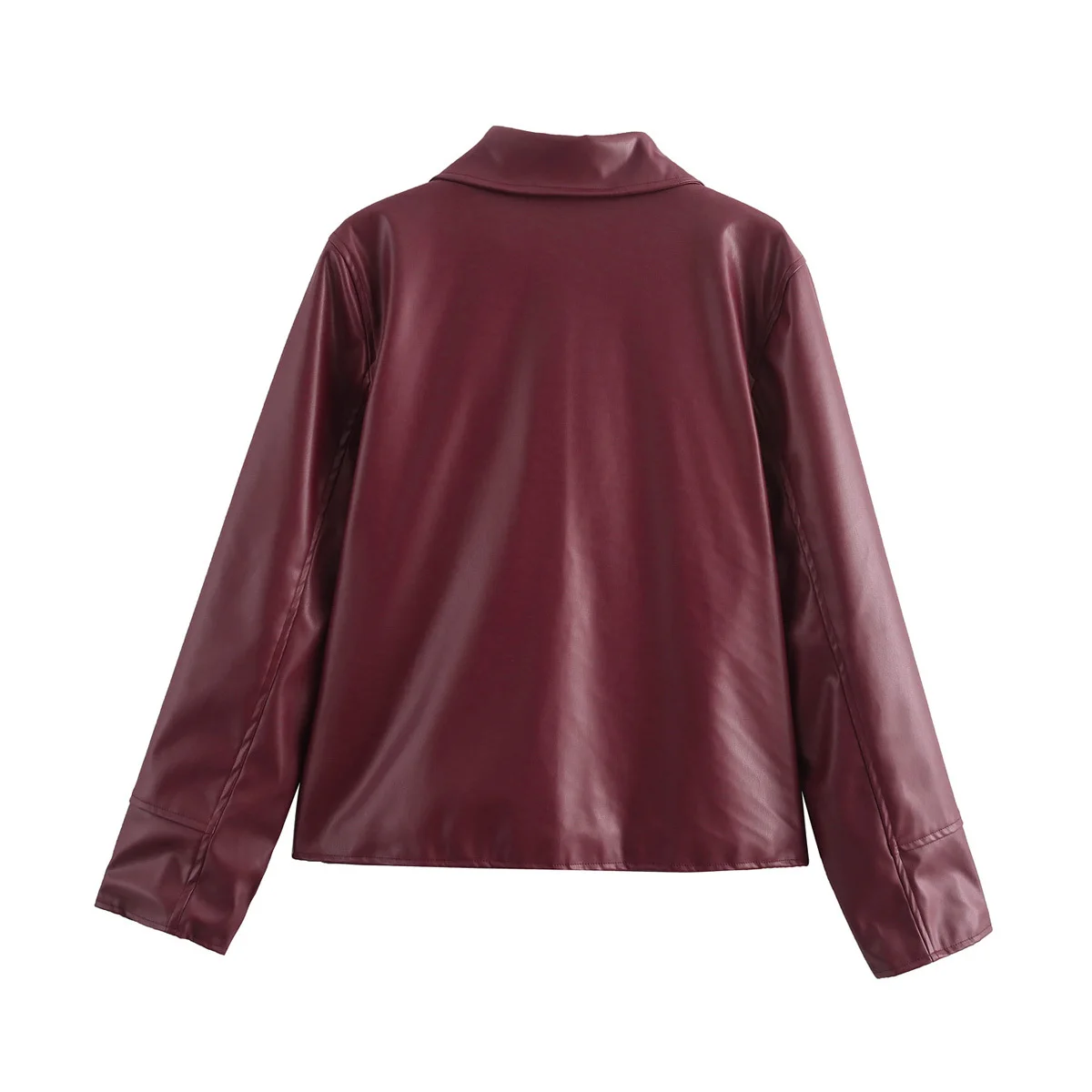 TRAFZA Autumn Women Lapel Zipper Long Sleeve Pockets Design Red Wine Coats 2024 Woman Casual Loose Jacket Coats Streetwear