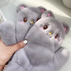 Women Winter Plush Cat Mittens Fingerless Gloves Plush Warm Glove Winter Soft Thick Gloves for Women Girl Flexible Half Finger