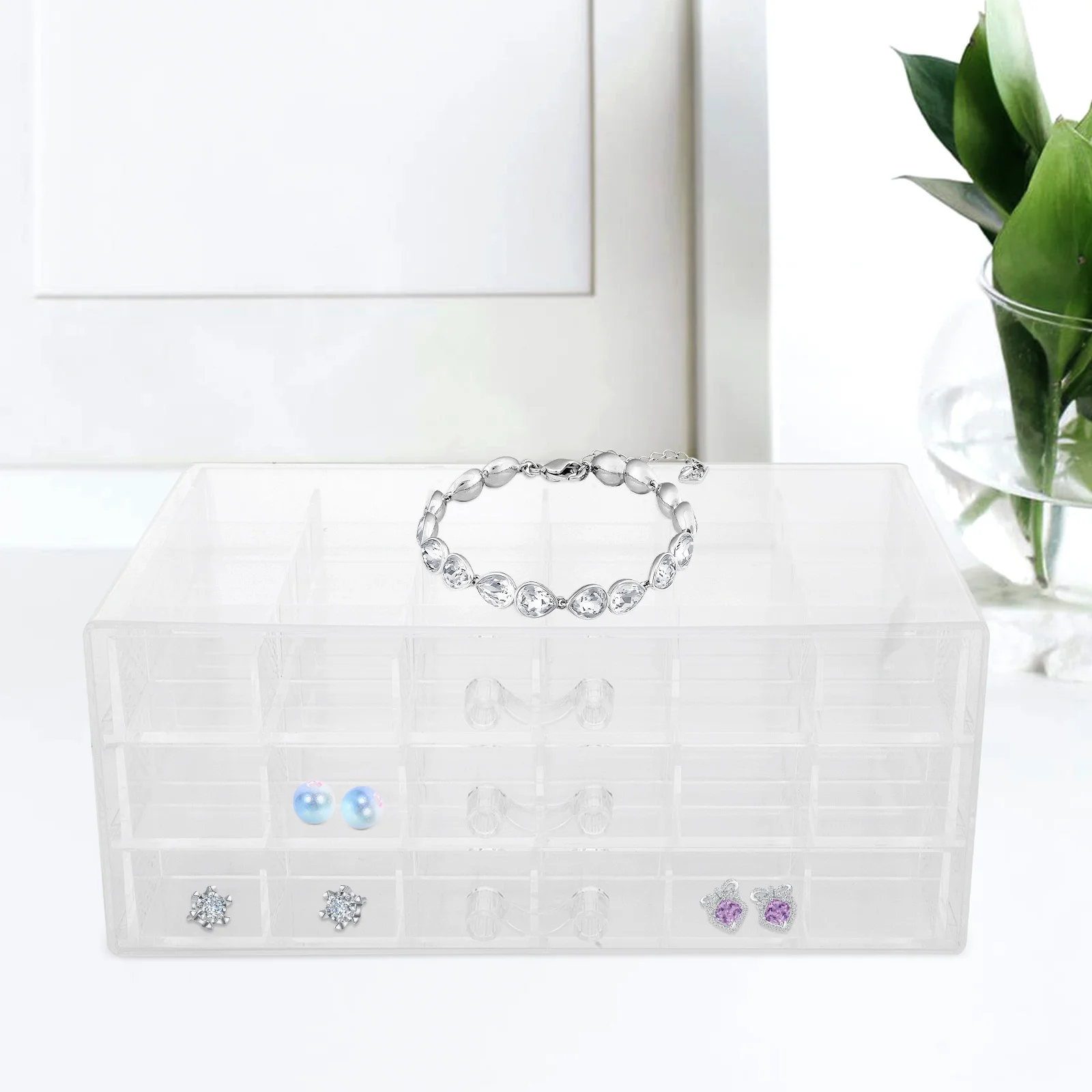 Multi-Gird Transparent Jewelry Storage Box Practical Organizer for Earrings Nail Charms Beads Desk Storage Earring Organizer Box