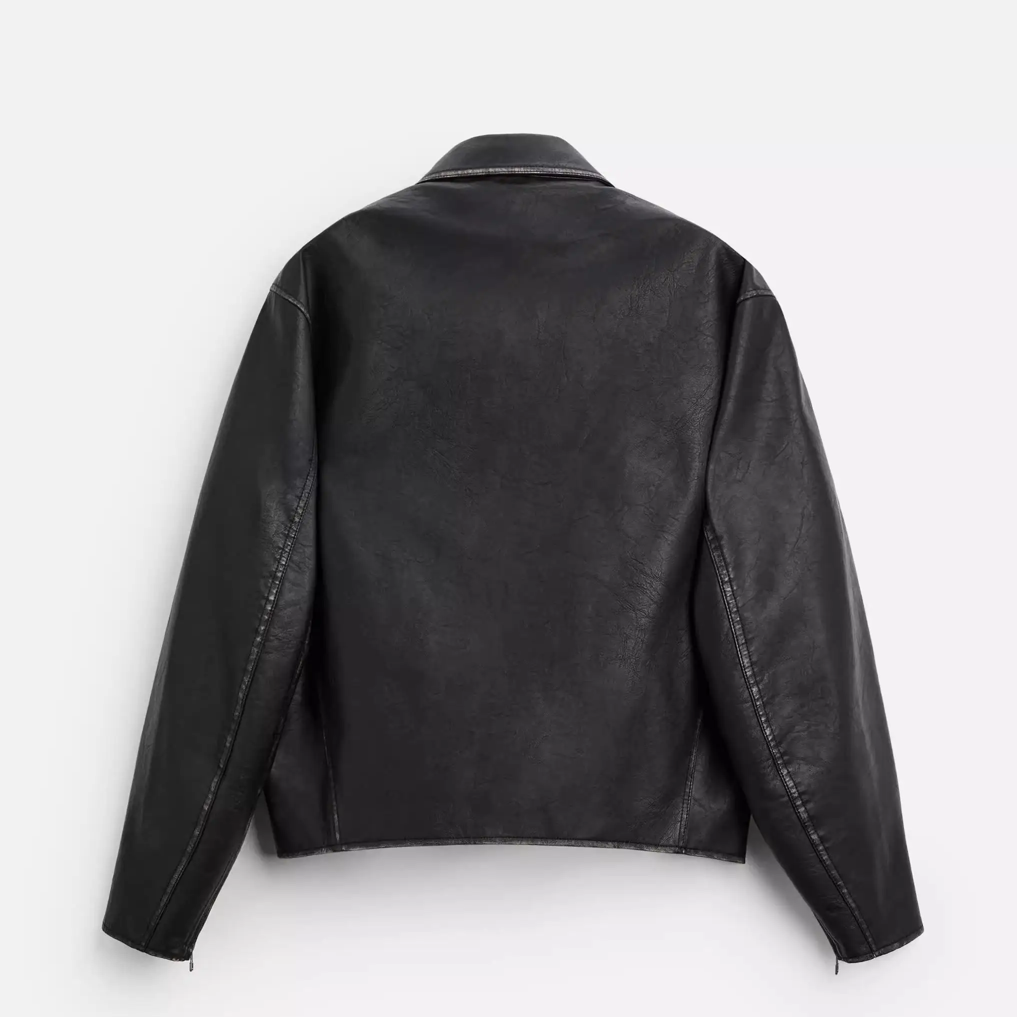 

New 2025 Men's Waed Faux Leather ort Jaet Zipper Coat Simple Design Long Sve Faionable Urban Sle Pure Color Leat...