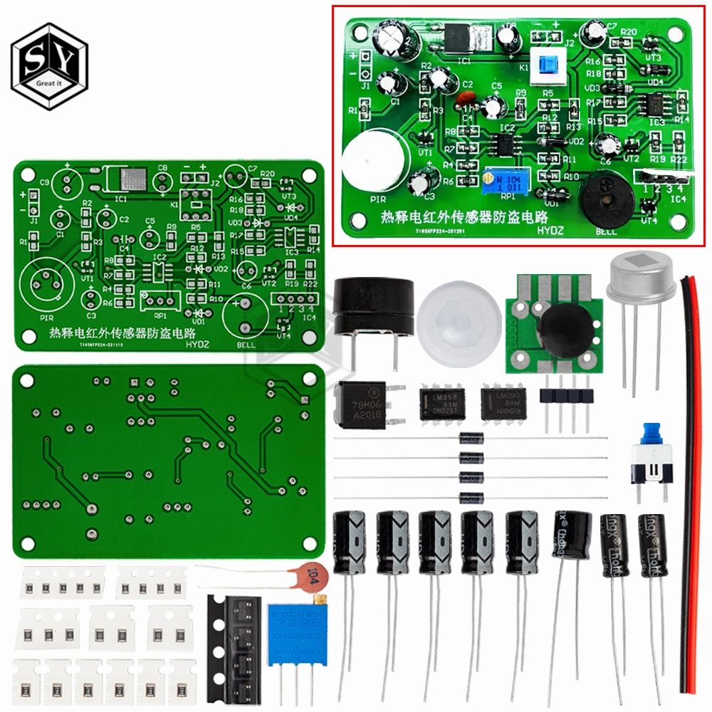 Sensor infrarrojo piroeléctrico de detección de cuerpo humano, alarma antirrobo, kit electrónico para estudiantes, principio electrónico, HC-SR501 de estudio