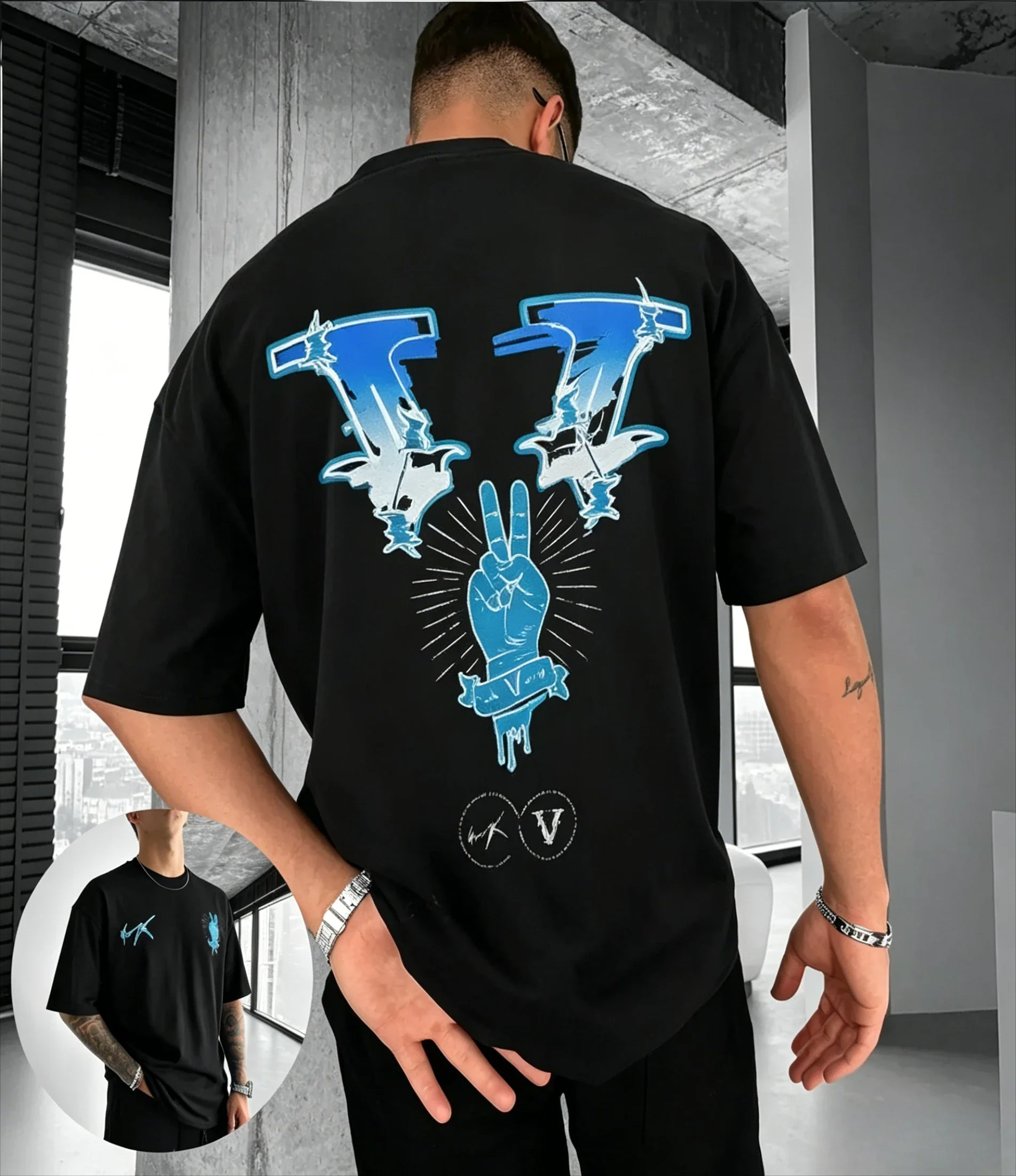2026 New Men's Loose-fitting Short-sleeved T-shirt Casual Street Style Loose Fit Front and Back Letter Print Cotton T-shirt