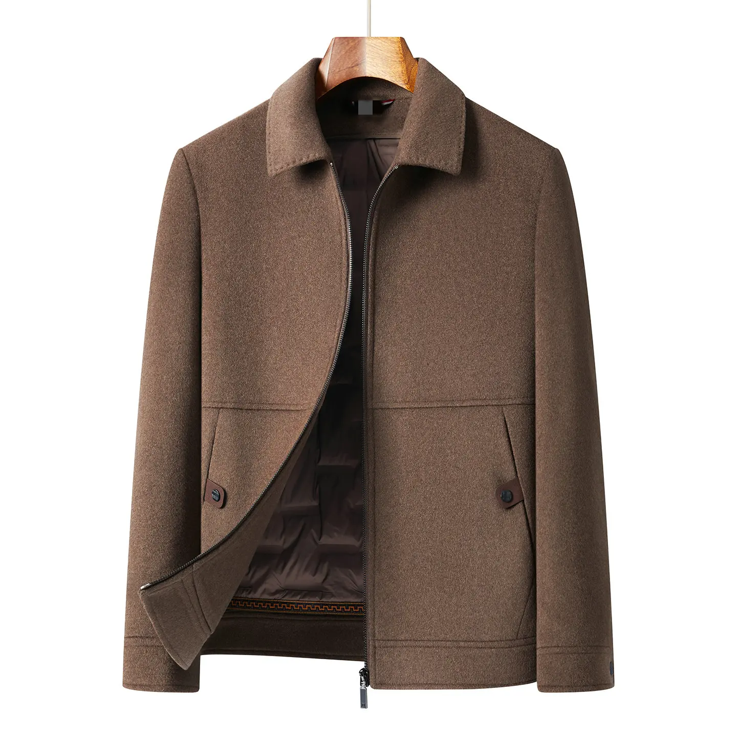 Classic Business Style Men Double-Faced Wool Jacket for Autumn/Winter 70% Soft Breathable Sheep Wool Coat Detachable Down Inner