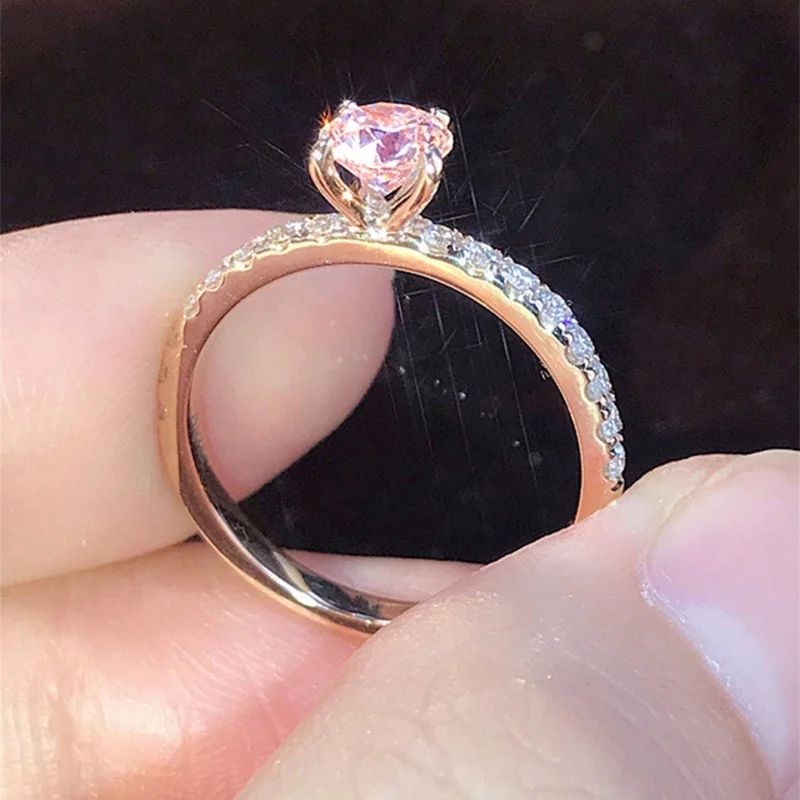 Huitan Klassisches 4-Krallen-Design, rund, Zirkonia, für Damen, Hochzeit, Verlobungsringe, 3 Farben erhältlich, zurückhaltender Brautschmuck, heißer Verkauf – Detail 7