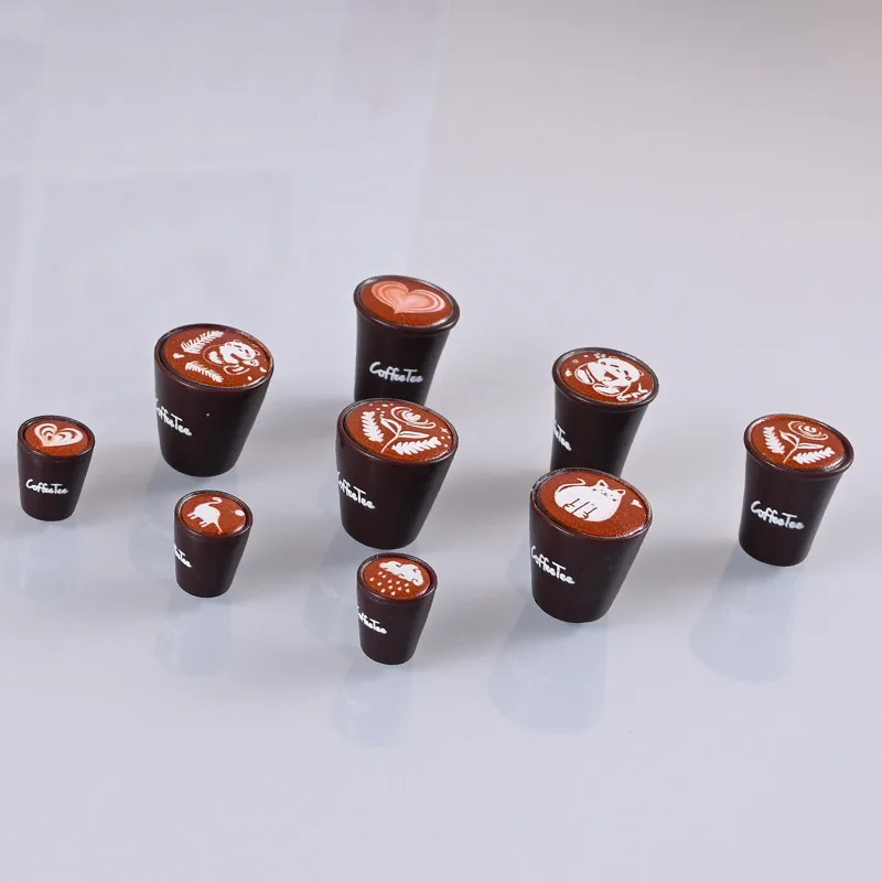 10 Pcs Resin Simulation Cute Latte Art Coffee Cup Food Toy Diy Japanese Style Doll House Miniature Accessories