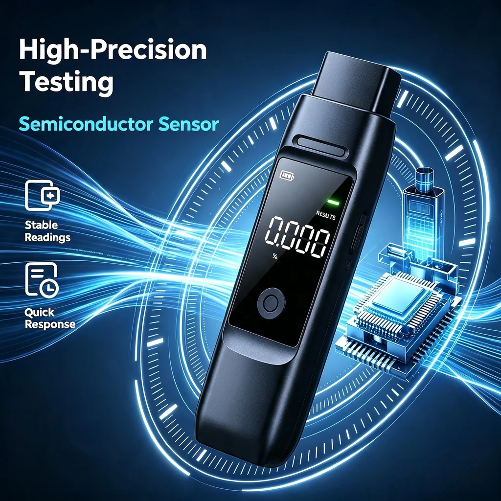 Replaceable Semiconductor Sensor Breath Alcohol Tester, 4 Optional BAC Units (%,‰,Mg/100mL,Mg/L)-（Battery Not Included）