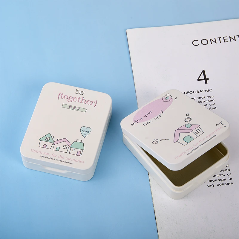 Kawaii House Pattern Storage Box Cartoon Iron Box Container Case Small Candy Jewelry Desktop Storage Tin Box
