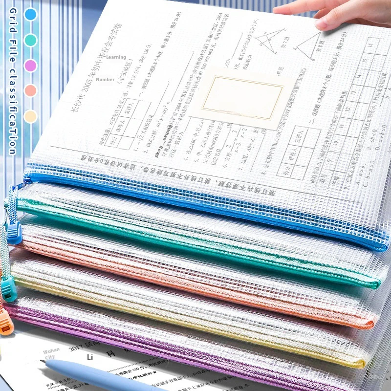 

5-30pcs A3/A4 Mesh Document Bags Waterproof Cross Stitch Zipper Puzzle Pouch For School Office Supplies For Cross Stitch Project