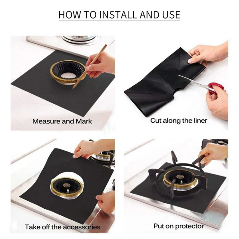 

8pcs Cleaning Protector Pad Reusable Non-Stick Gas Burner Covers For Stove Hob Liners Dishwasher Safe Flame Proof Precut Hole