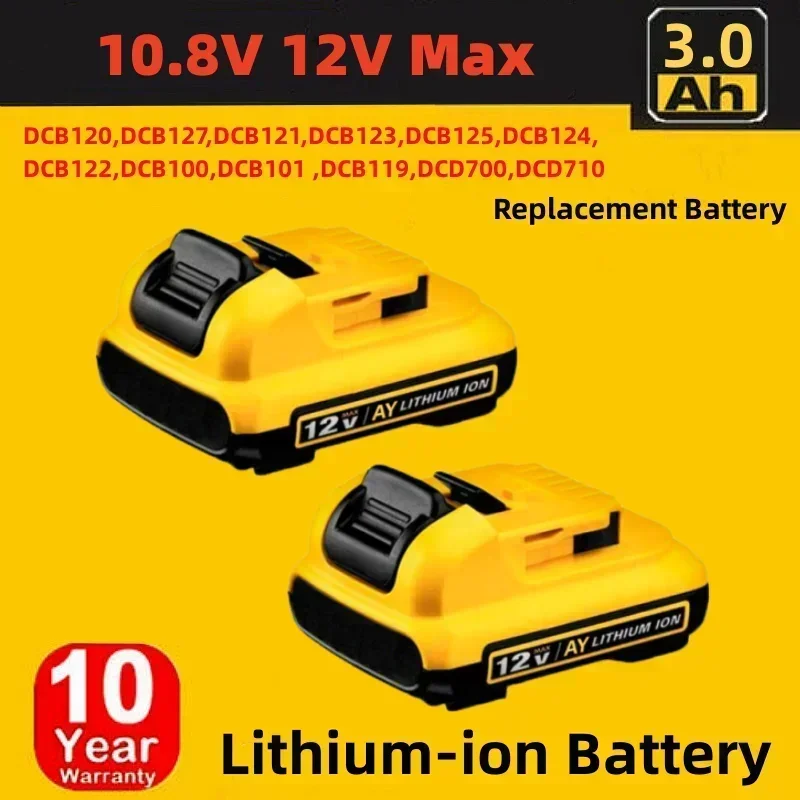 Batería  iones  litio para DeWalt, pila recargable  repuesto  3000mAh, 12V, DCB120, DCB123, DCB122, DCB127