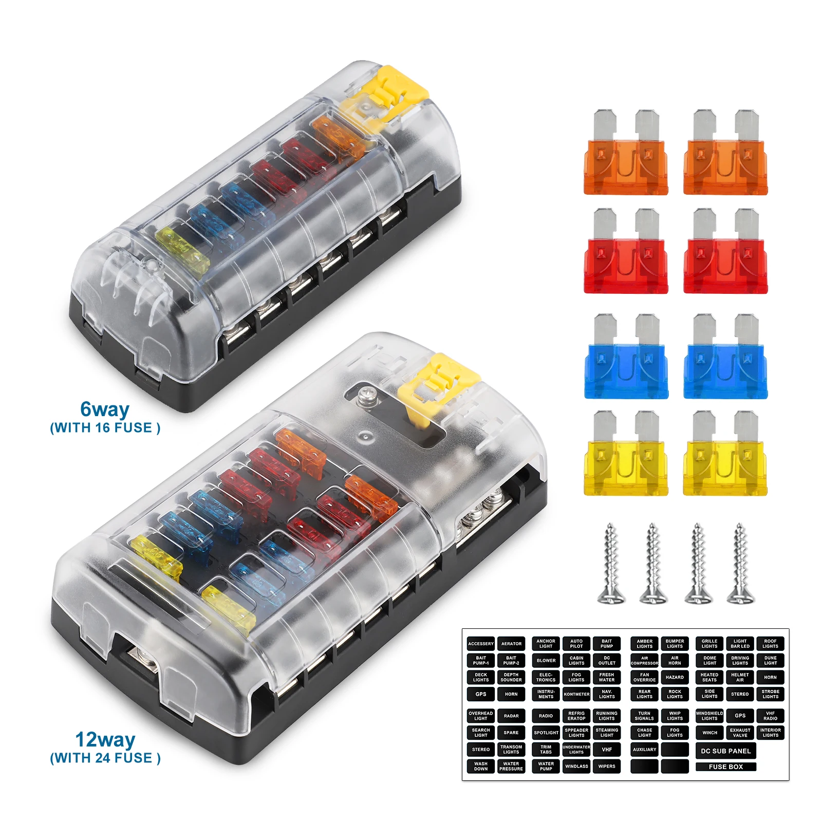 

New 6/12 Way Car Boat Blade Fuse Box Block Holder LED Indicator 12V 32V Auto RV Marine Waterproof Power Distribution Panel Board