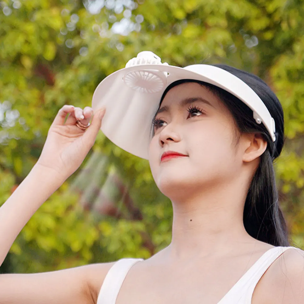 ファン付きサンバイザー帽子、夏の日よけ帽子、ソーラー＆USB充電式、通気性冷却ファン付き帽子、アウトドアキャンプビーチキャップ